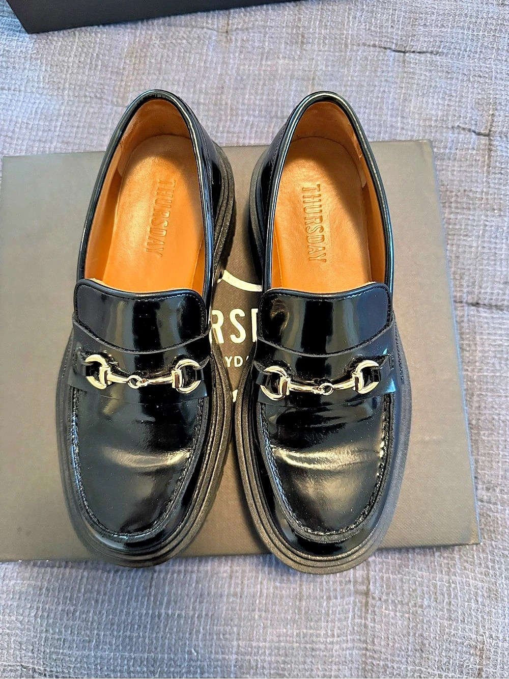 Thursday Boot Company Women's Penny Platform Loafer Black and Gold US 6